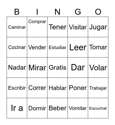 spanish Bingo Card