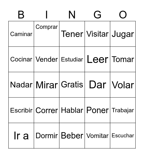 spanish Bingo Card