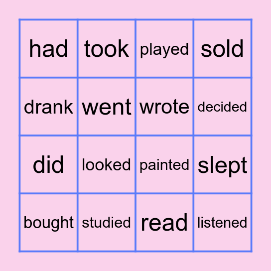 PAST SIMPLE BINGO Card