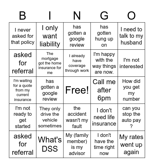 State Farm Bingo ! Bingo Card