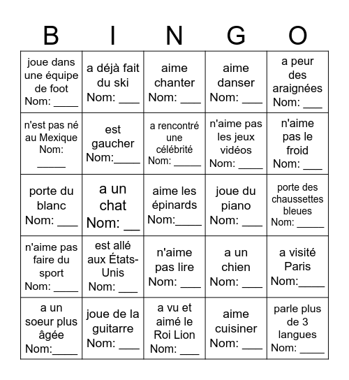 Trouve quelqu'un qui Bingo Card