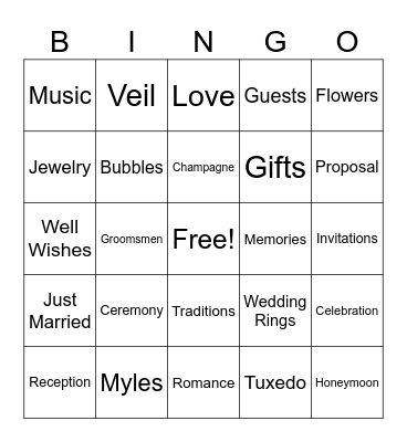 Megan & Myles Say I Do Bingo Card