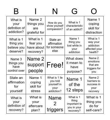 Recovery BINGO Card