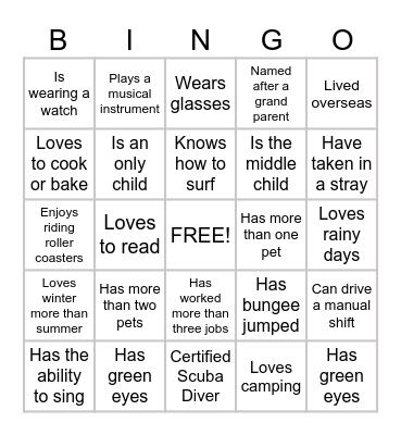 Ice-Ice Breaker! Bingo Card