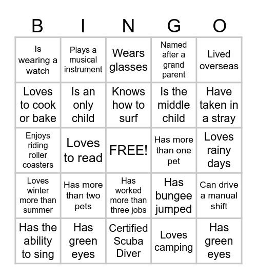 Ice-Ice Breaker! Bingo Card