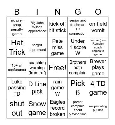 Coaches Bingo Card