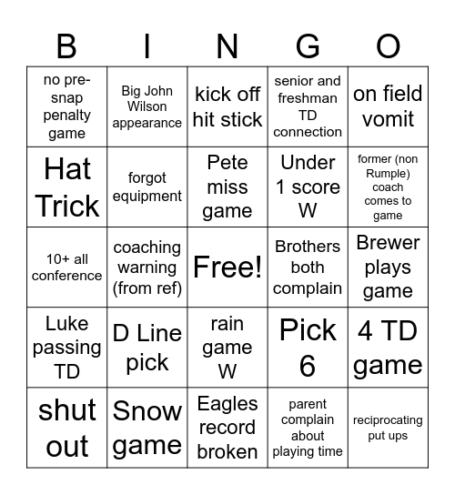 Coaches Bingo Card