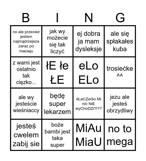 werek classic Bingo Card