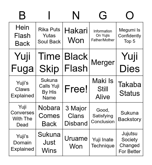 Jjk 267-271 Bingo Card