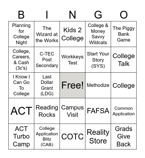 A Call to College Bingo Card