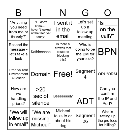 Infinitt/Inspire Integration Bingo Card