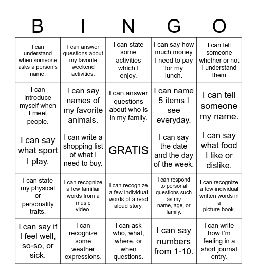 6th Grade Bingo 1 Bingo Card