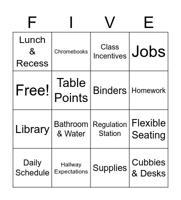 Back to School Bingo Card