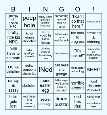 heybillierae nancy drew bingo Card