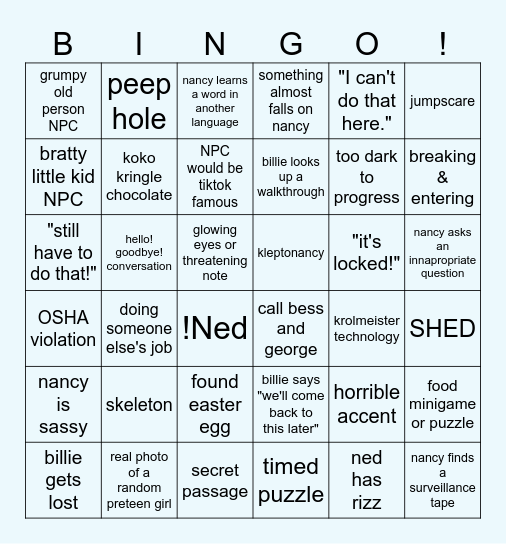 heybillierae nancy drew bingo Card