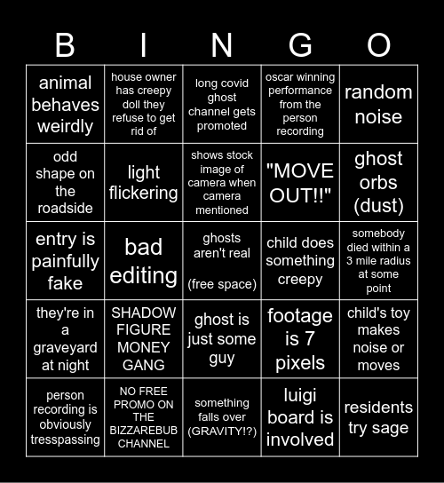 ghost bingo Card