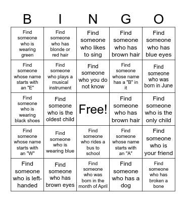 Get to know you Bingo Card
