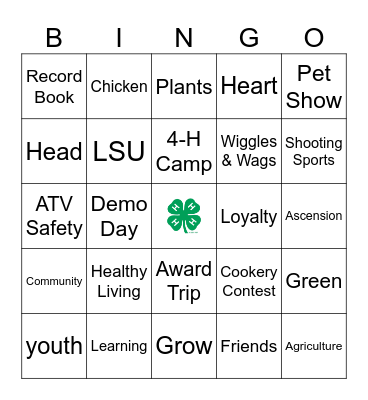 4-H Bingo Card
