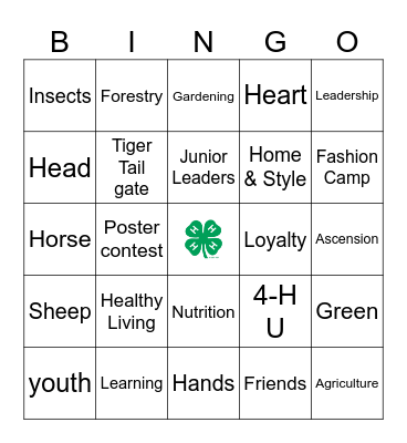 4-H Bingo Card