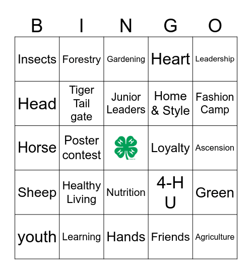 4-H Bingo Card