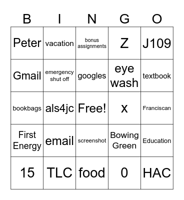 Suchoski Science Bingo Card