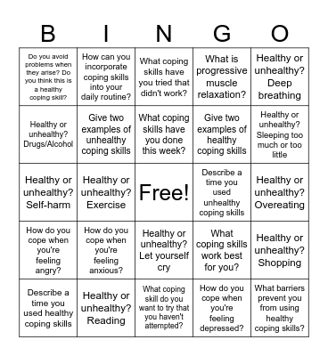 Coping Skills Bingo Card