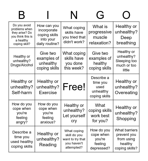 Coping Skills Bingo Card