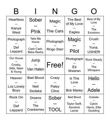 Same Name Bingo Card