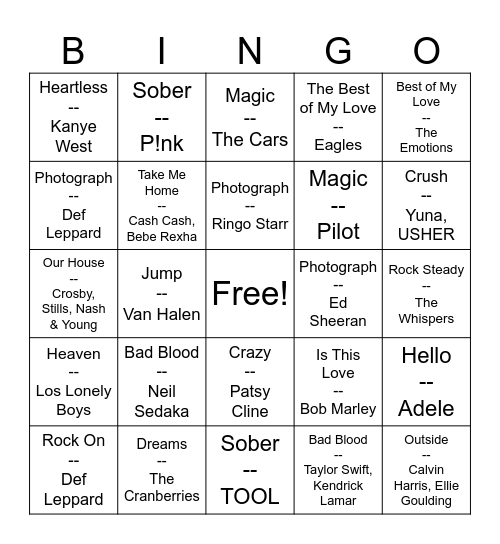 Same Name Bingo Card