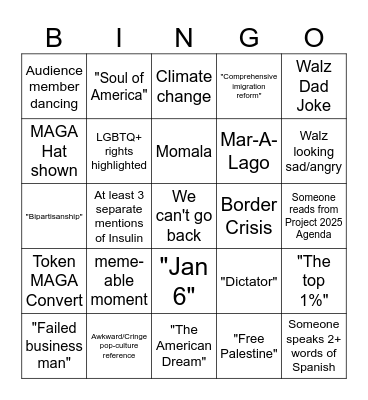 DNC 2024 Bingo Card