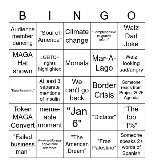 DNC 2024 Bingo Card