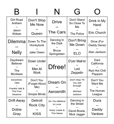 Bingo With A Capital "D" Bingo Card
