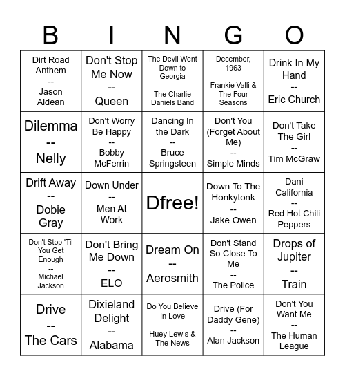 Bingo With A Capital "D" Bingo Card