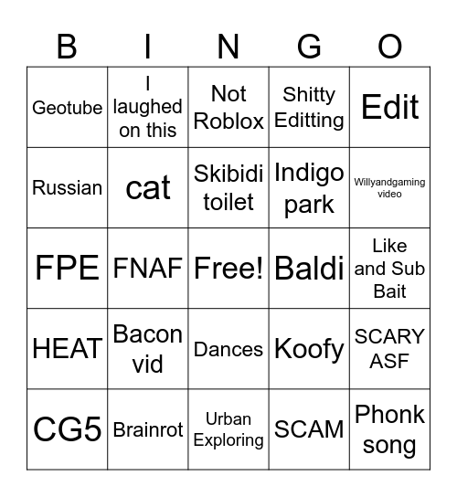 YT SHORT BINGO.mp4 Bingo Card