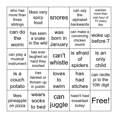 FIND SOMEONE WHO Bingo Card