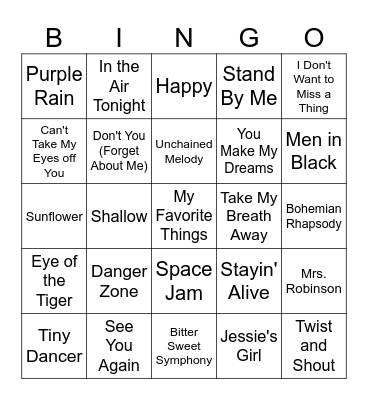 Hits From the Movies Singo Bingo Card