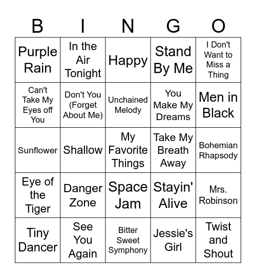 Hits From the Movies Singo Bingo Card