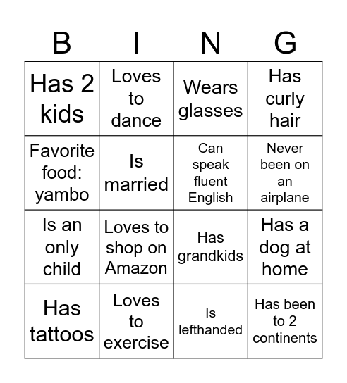 Human Bingo Card