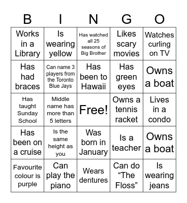 Reunion Bingo Card