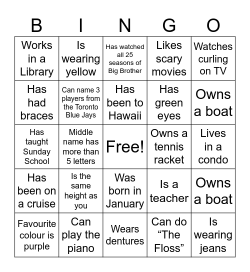 Reunion Bingo Card