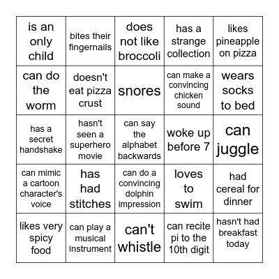 FIND SOMEONE WHO Bingo Card