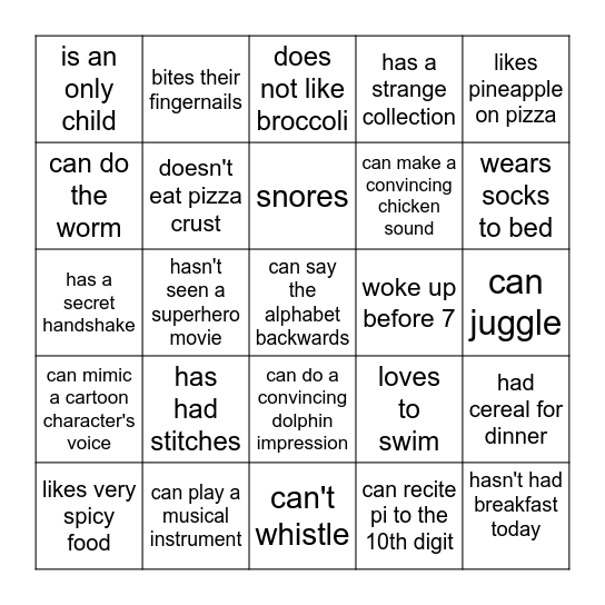 FIND SOMEONE WHO Bingo Card