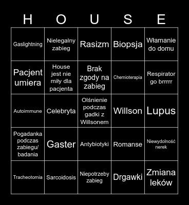 Dr. House Bingo Card