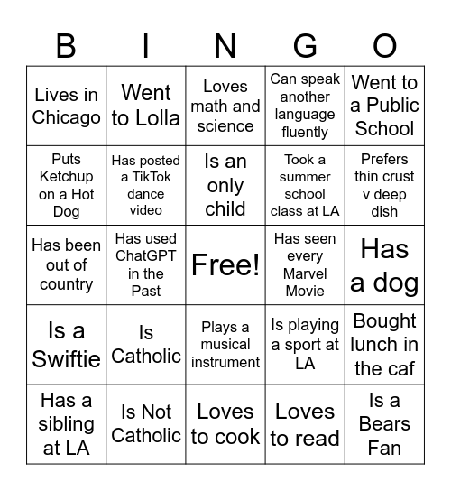 Find Someone Who - Initial Bingo Card