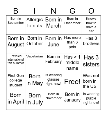 Untitled Bingo Card