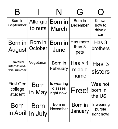 Untitled Bingo Card