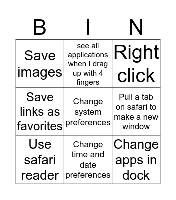 Things I can do Bingo Card
