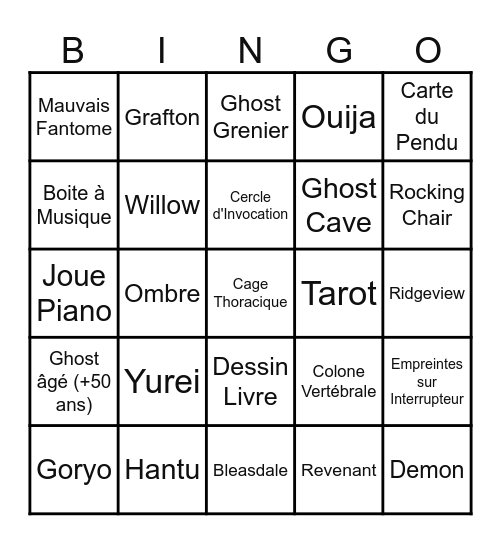 BINGO PHASMO MRTIBOUTE Bingo Card