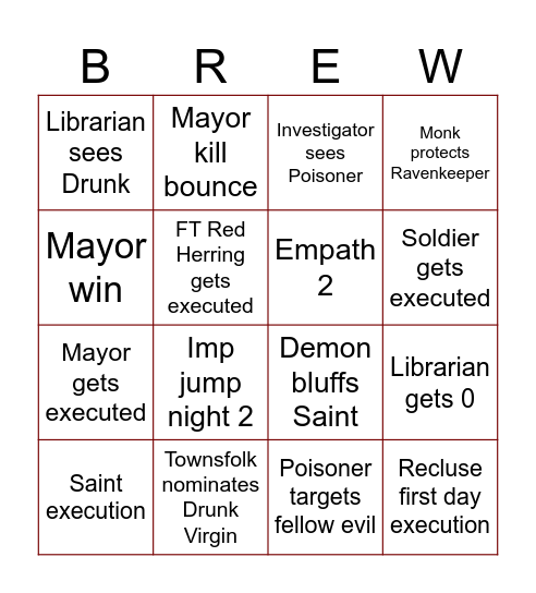 Trouble Brewing Bingo Card