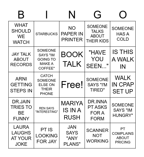 PFH Bingo Card